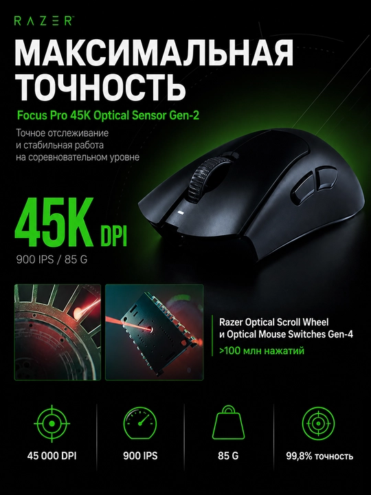 Simsiz o‘yin sichqonchasi Razer Deathadder V4 Pro USB/WL, 45000 DPI