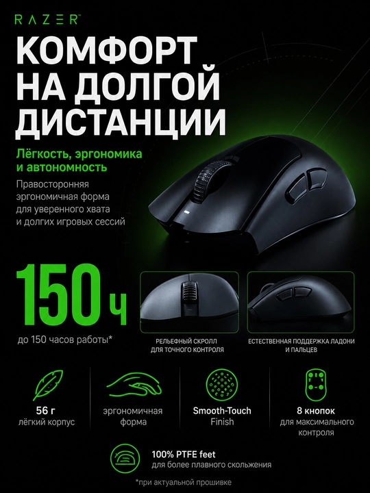Simsiz o‘yin sichqonchasi Razer Deathadder V4 Pro USB/WL, 45000 DPI