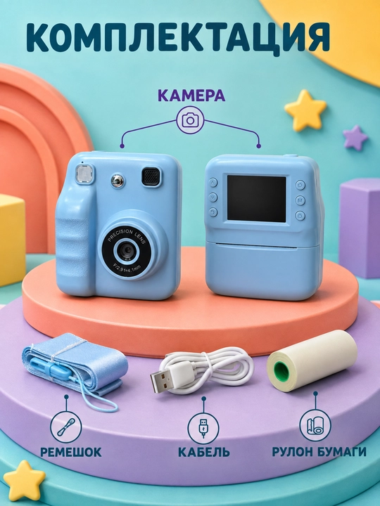 Bolalar uchun Instant fotoapparat – rasmni darhol chop etadi, oq/qora rang, mini kamera