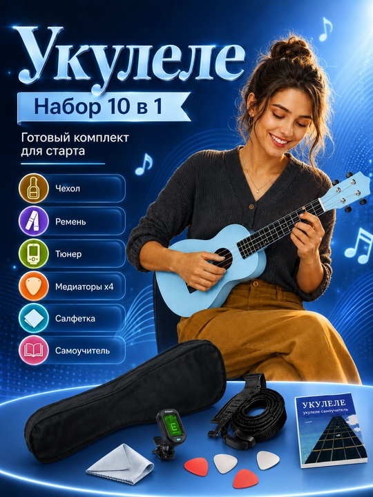 Концертная укулеле, 58 см, набор музыкальных инструментов, мини гитара - 