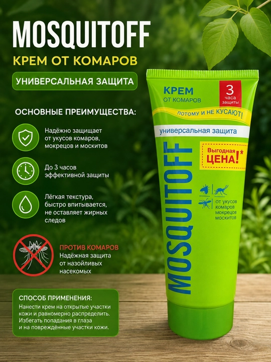 MOSQUITOFF 100 ml chivinlarga qarshi krem, butun oila uchun himoya - 