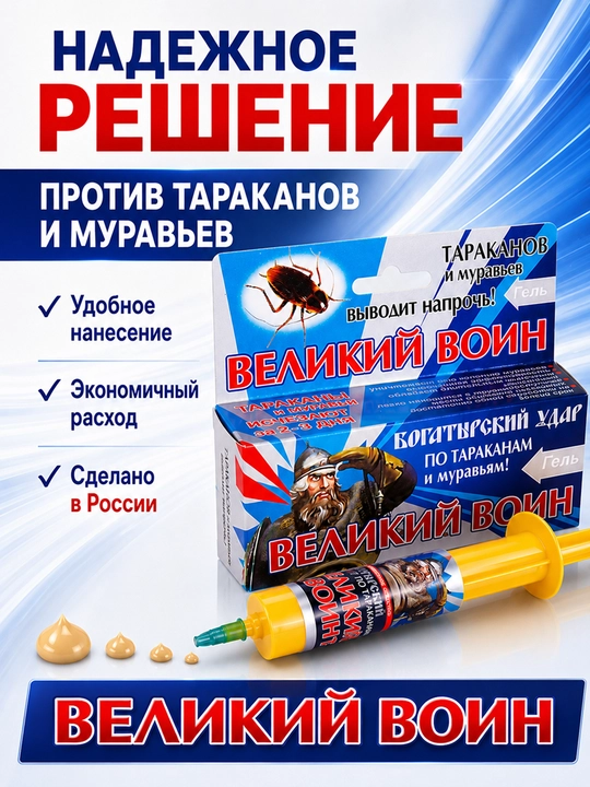 Великий Воин гель от тараканов и муравьев, средство 45 г