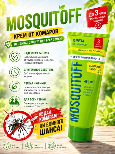 MOSQUITOFF 100 ml chivinlarga qarshi krem, butun oila uchun himoya - 
