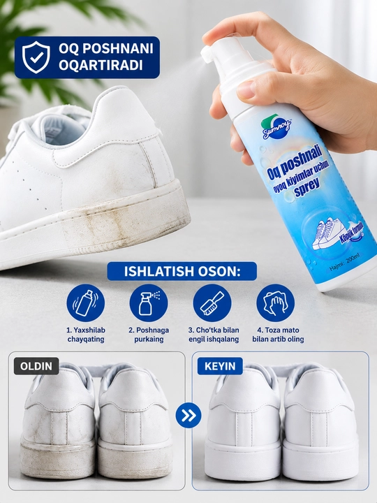 Oq poshnali oyoq kiyimlar uchun sprey — 200 ml