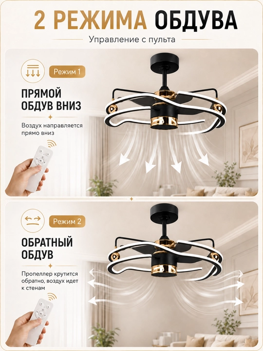 LED люстра с вентилятором, потолочная люстра, современный дизайн, 60 см