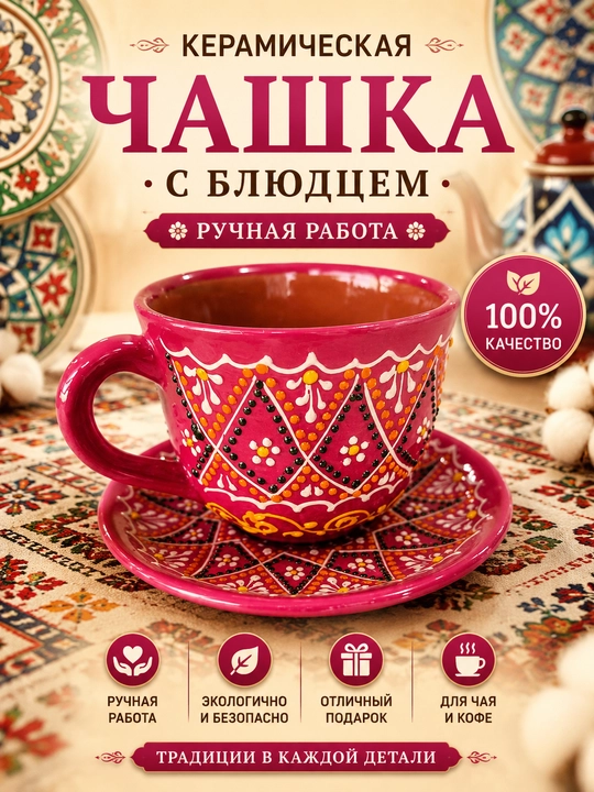Чашка и блюдце из керамики ручной работы