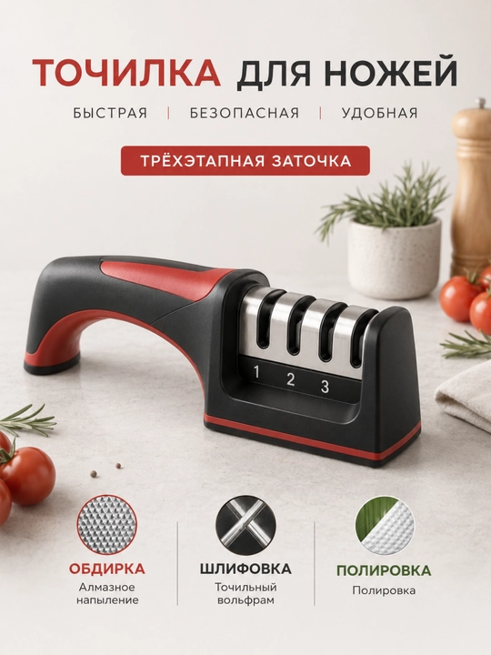 Точилка для ножей, трёхэтапная заточка - 