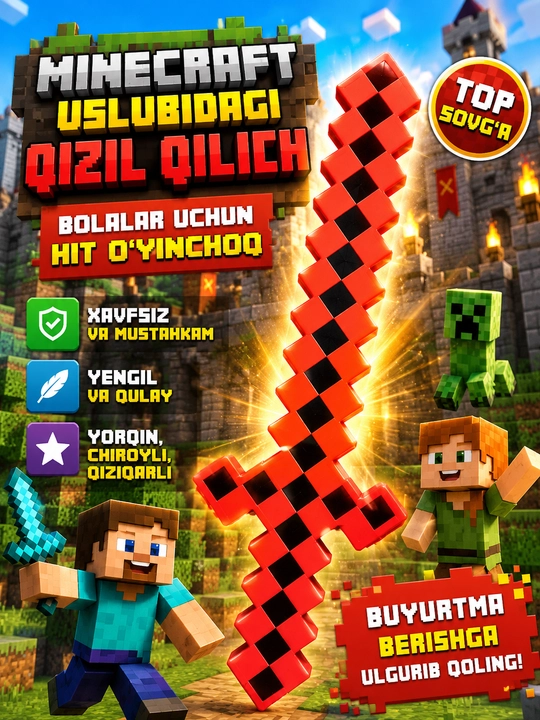 Детский игрушечный пиксельный меч в стиле Minecraft, 3 цвета