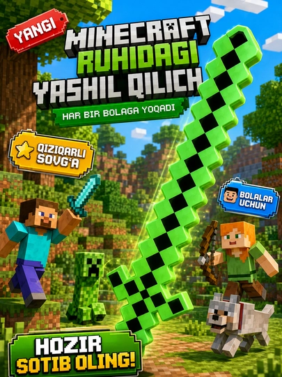 Детский игрушечный пиксельный меч в стиле Minecraft, 3 цвета