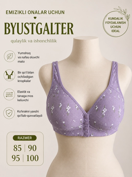 Emizikli onalar uchun byustgalter, oldi knopkali lifchik, 85–100 - 