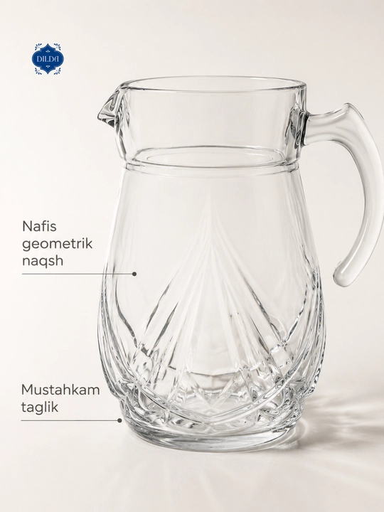 Shisha grafin dekanter metall qopqoqli suv, sharbat, limonad uchun servis idishi uyga