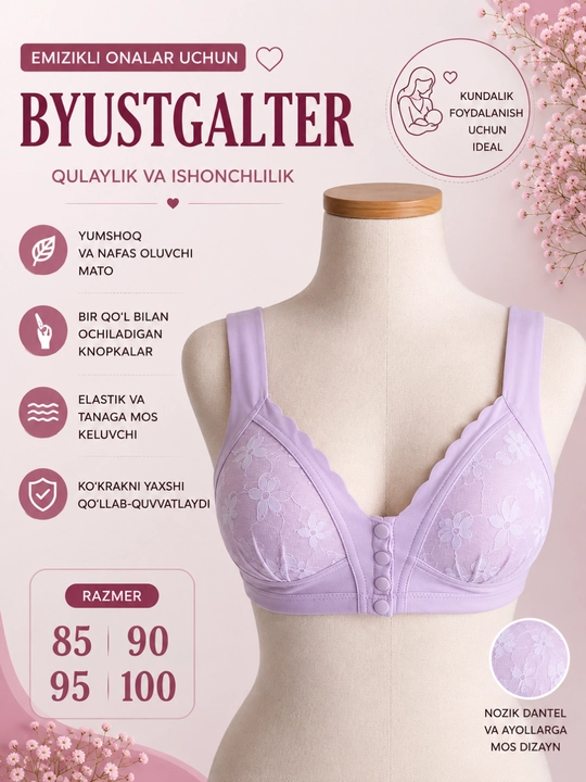 Emizikli onalar uchun byustgalter, oldi knopkali lifchik, 85–100 - 