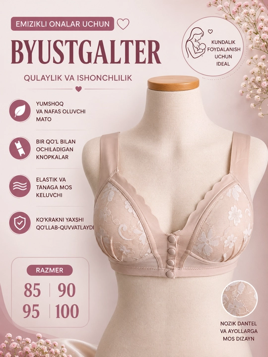 Emizikli onalar uchun byustgalter, oldi knopkali lifchik, 85–100 - 