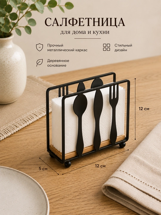 Салфетница для кухни и дома с деревянным основанием - 