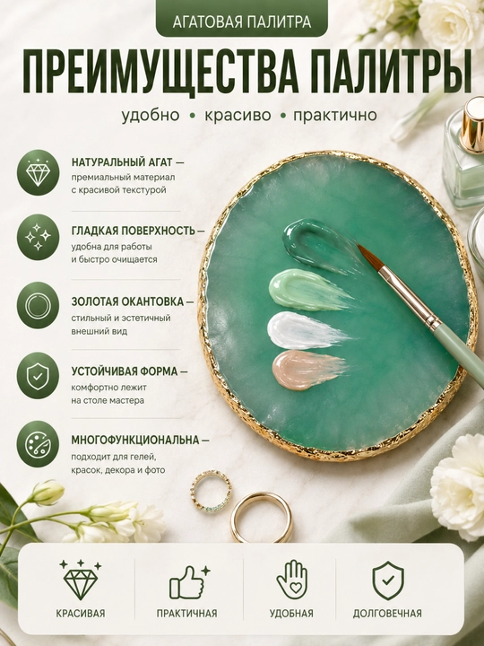Агатовая палитра для маникюра, смешивания гелей, красок и дизайна ногтей