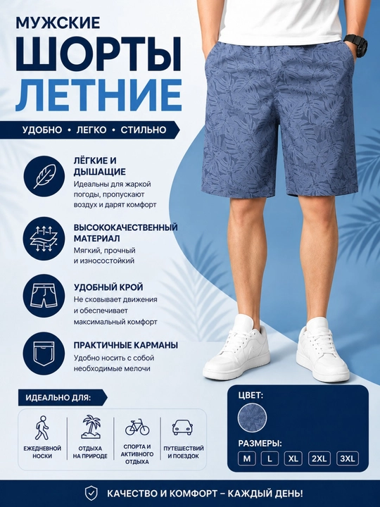Erkaklar uchun yozgi shortik XL 32 razmer, yengil va qulay erkaklar shortigi - 