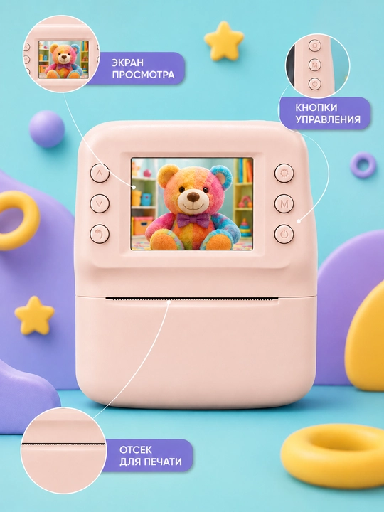 Bolalar uchun Instant fotoapparat – rasmni darhol chop etadi, oq/qora rang, mini kamera