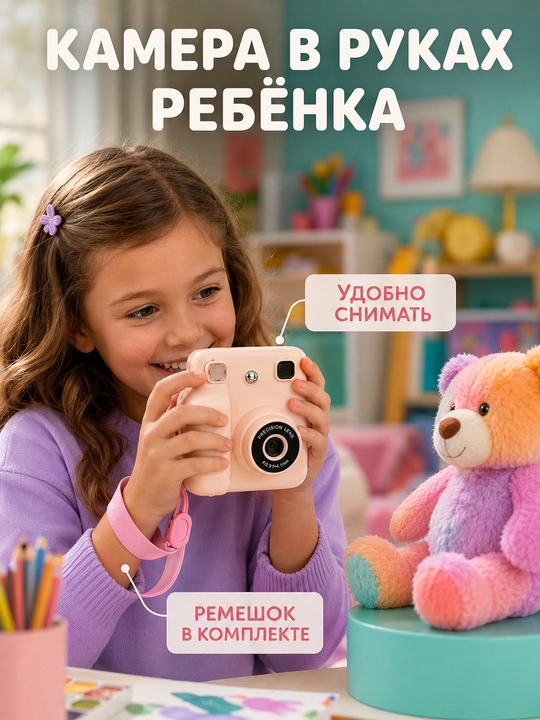 Bolalar uchun Instant fotoapparat – rasmni darhol chop etadi, oq/qora rang, mini kamera