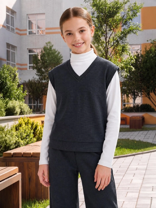 Qizlar uchun maktab komplekti - nimcha va yubka, nimcha va shim