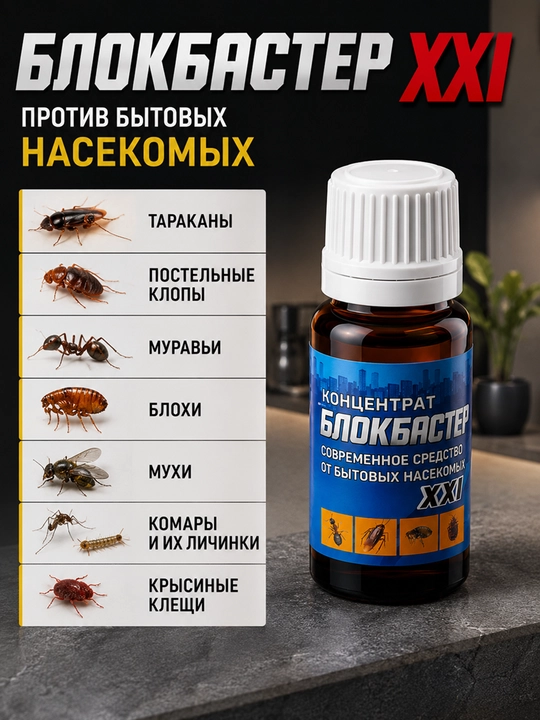Blokbaster konsentrat, 10 ml, tarakan, chumoli, burga, qandalaga qarshi