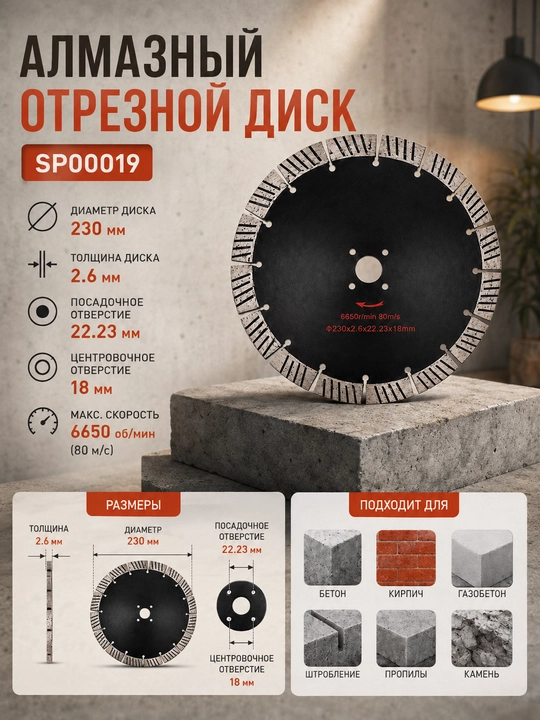 Алмазный отрезной диск для бетона, кирпича, камня и гранита, 125 мм