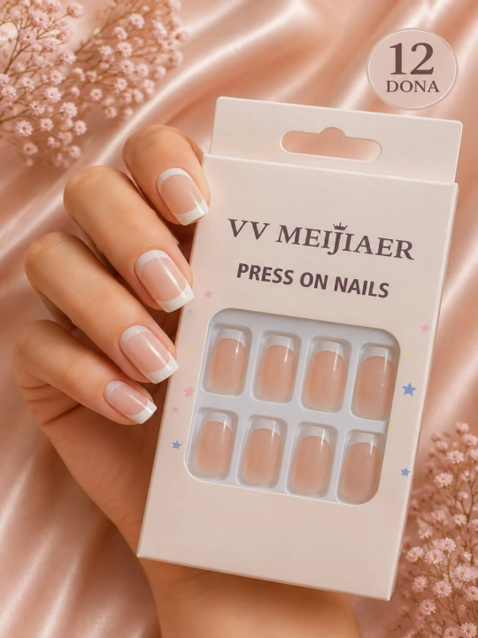 Накладные ногти, 12 штук, разных цветов, с клеем - 