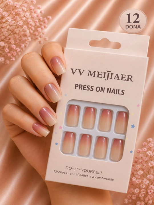 Накладные ногти, 12 штук, разных цветов, с клеем - 
