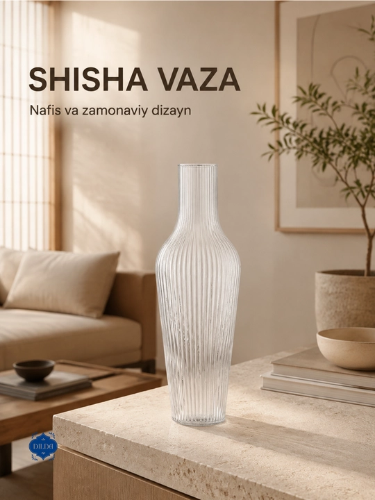 Shisha vaza gullar uchun, shaffof, dekorativ, turli dizaynli, uy va ofis uchun, PISHGAMAN