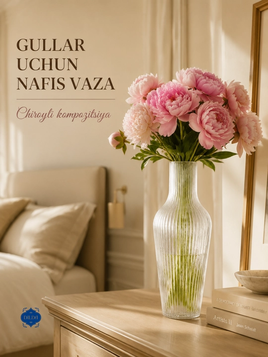 Shisha vaza gullar uchun, shaffof, dekorativ, turli dizaynli, uy va ofis uchun, PISHGAMAN