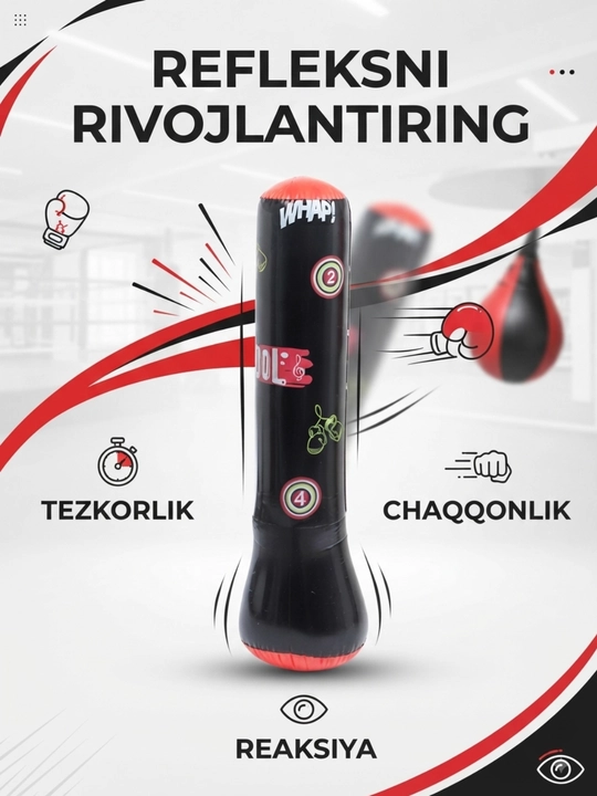 Bolalar uchun havoli boks qopi, uy uchun sport o'yinchoq va trenajyor, qora, 1.2 m - 