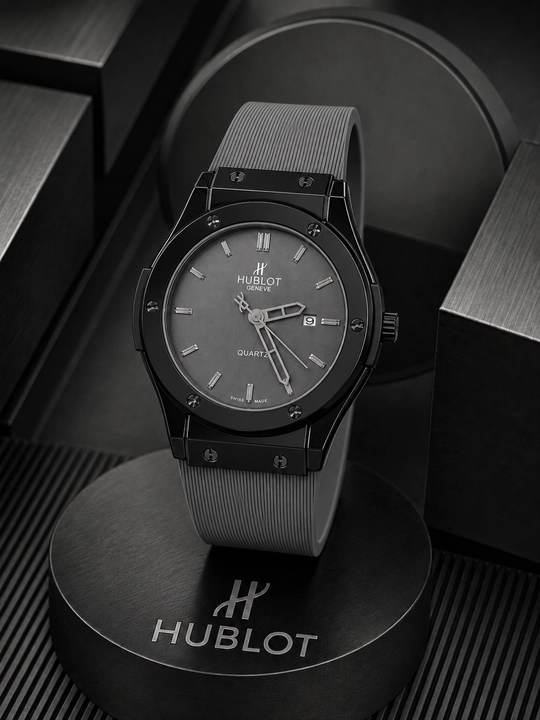 Мужские наручные часы Hublot — стильные кварцевые часы с каучуковым реком