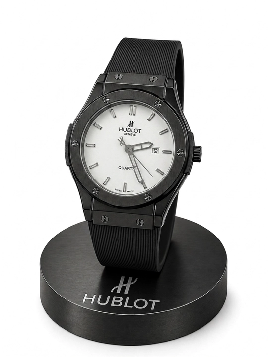 Мужские наручные часы Hublot — стильные кварцевые часы с каучуковым реком