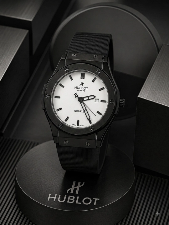 Мужские наручные часы Hublot — стильные кварцевые часы с каучуковым реком