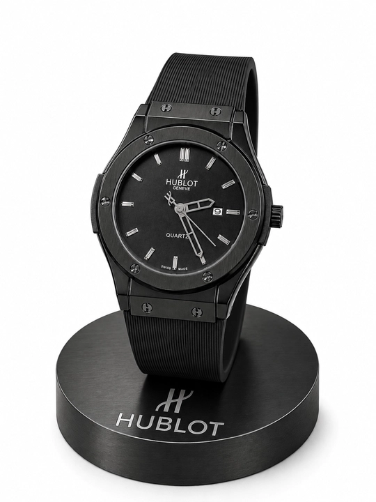 Мужские наручные часы Hublot — стильные кварцевые часы с каучуковым реком