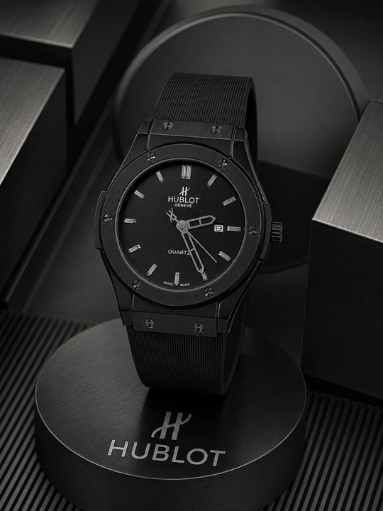 Мужские наручные часы Hublot — стильные кварцевые часы с каучуковым реком