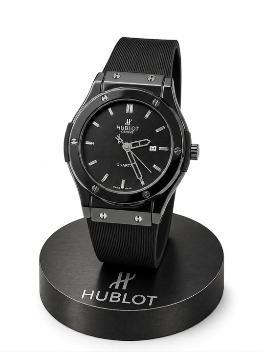 Мужские наручные часы Hublot — стильные кварцевые часы с каучуковым реком