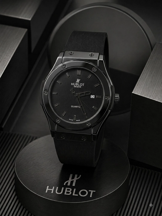 Мужские наручные часы Hublot — стильные кварцевые часы с каучуковым реком