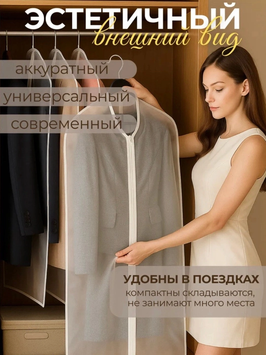 Чехол для одежды 60×100 / 60×150 см, защитный чехол от пыли и влаги, многоразовый