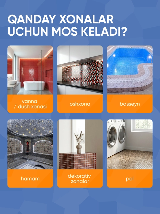 Interyer, vannaxona va basseyn uchun Fiammata UNIVERSO shisha mozaikasi (10 varaq/1 kv.m)