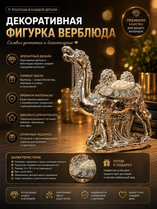 Декоративная фигурка верблюда, сувенир для интерьера и подарка - 