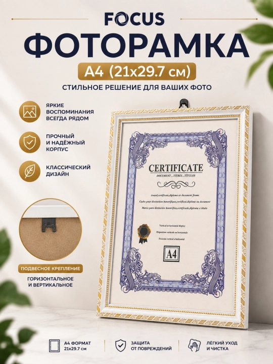 Sertifikatlar, diplomlar va fotosuratlar uchun A4 o‘lchamli dekorativ ramka - 