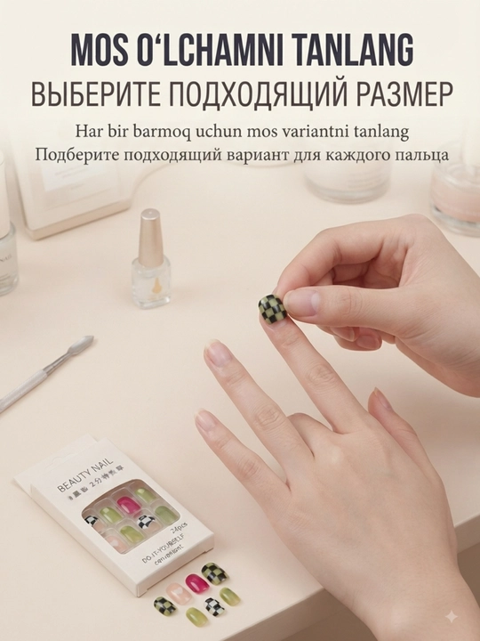 Накладные ногти с дизайном и клей для ногтей