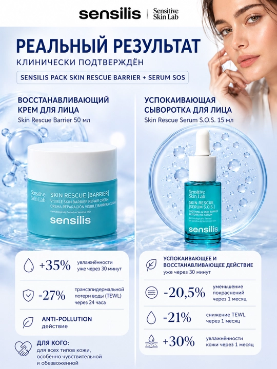 Крем и сыворотка Sensilis Skin Rescue Barrier + Serum SOS для чувствительной кожи, набор