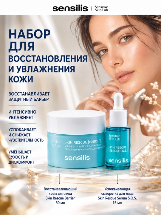 Крем и сыворотка Sensilis Skin Rescue Barrier + Serum SOS для чувствительной кожи, набор - 
