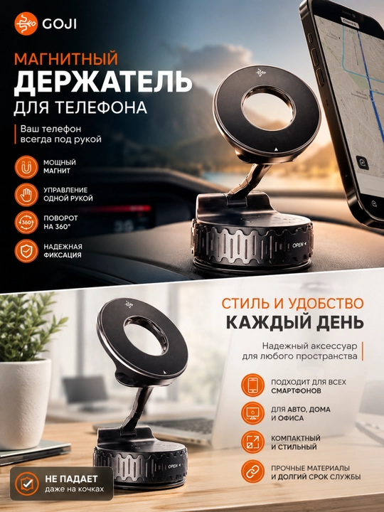Магнитный держатель для телефона в авто поворот 360 надежное и удобное крепление