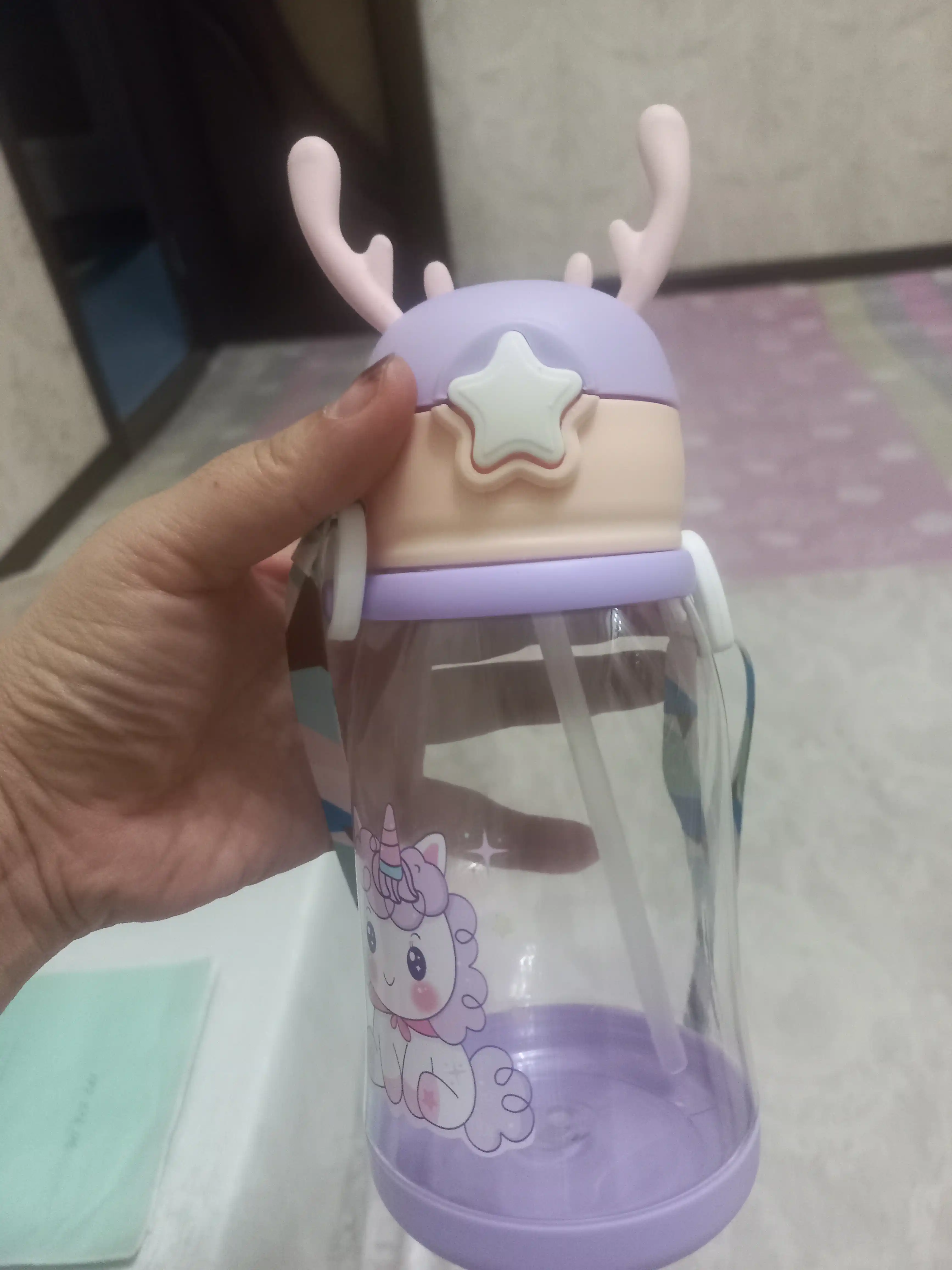 Бутылка для воды, для школьников, 500 мл, с трубочкой и ремешком, BPA Free, единорог