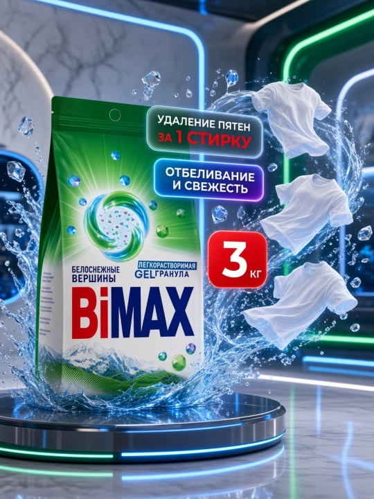 BiMax «Qor oppoq cho‘qqilar» Automat kir yuvish kukuni, 3000 g - 