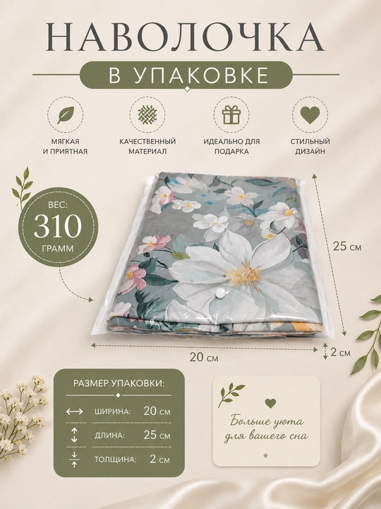 Комплект наволочек 50х70 см из суперсатина,  2 шт для подушек