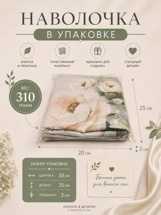 Комплект наволочек 50х70 см из суперсатина,  2 шт для подушек