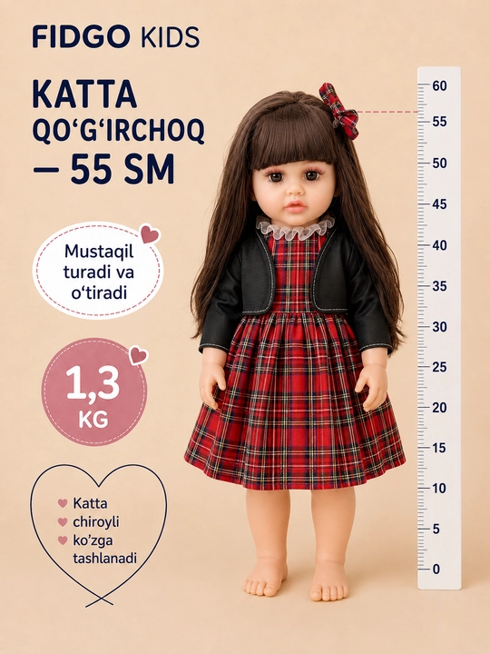 FIDGO silikon qo‘g‘irchog‘i, 55 sm — gapiruvchi, hadya qutisida